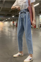 Hohe Taille Schärpen Fliege Lange Jeanshose